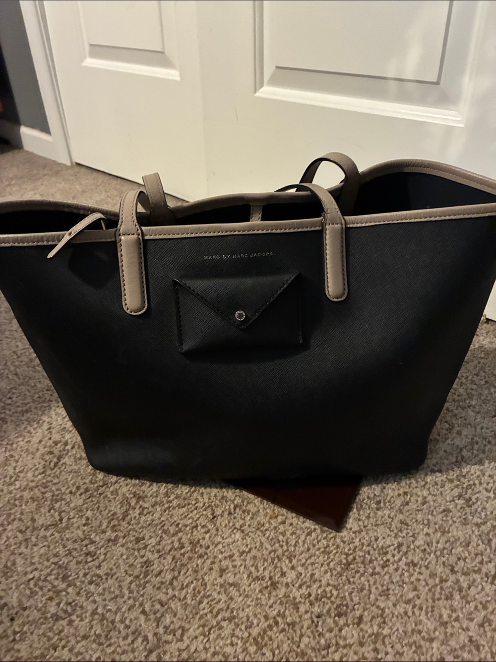 Marc by Marc Jacobs Black Tote with Taupe Trim and Exterior Snap Pocket